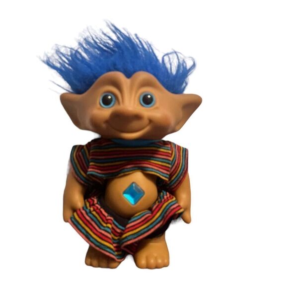 Unbranded Troll Doll Blue Hair Star Belly Rainbow Stripes Outfit - Picture 2 of 10